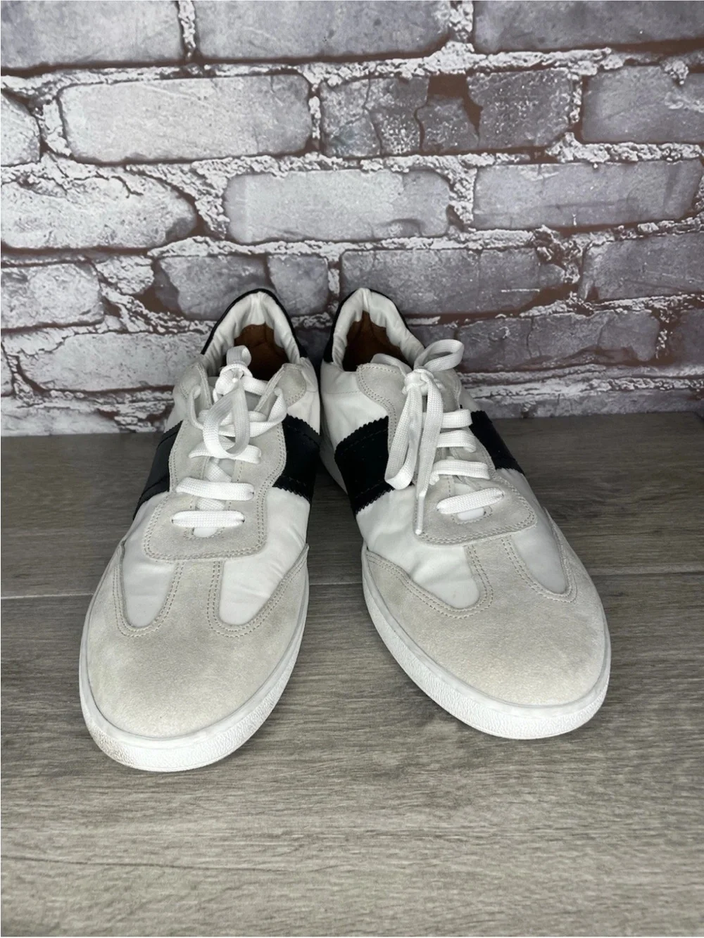 Aquatalia Biagio White Gray Suede Leather Low Lace Sneakers Men Sz 12M US/46EU